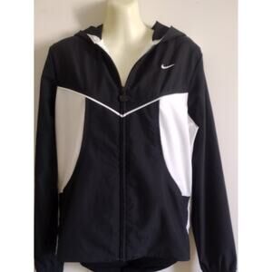 Nike Zip Up Hooded Women's Jacket with 2 Pockets, Blk/Wht, Sz M